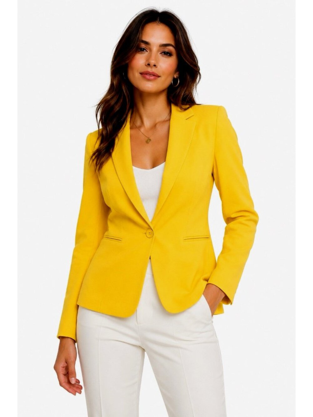 Tommy Hilfiger Women One-Button Slim Fit Blazer Mustard Yellow Size 4